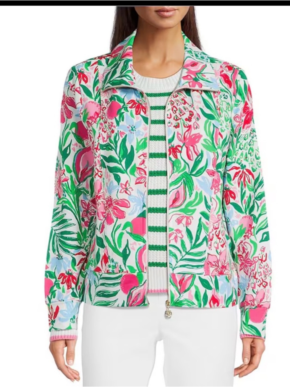 Lilly Pulitzer Eleni zip up upf 50+ multi glowing gardens Medium